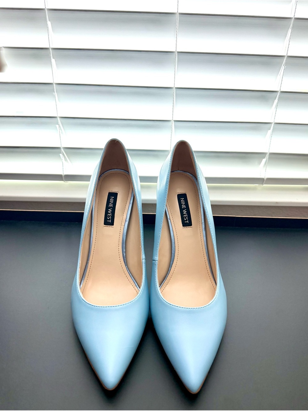 Nine West Baby Blue Tatianna Pointed-Toe Leather Pumps